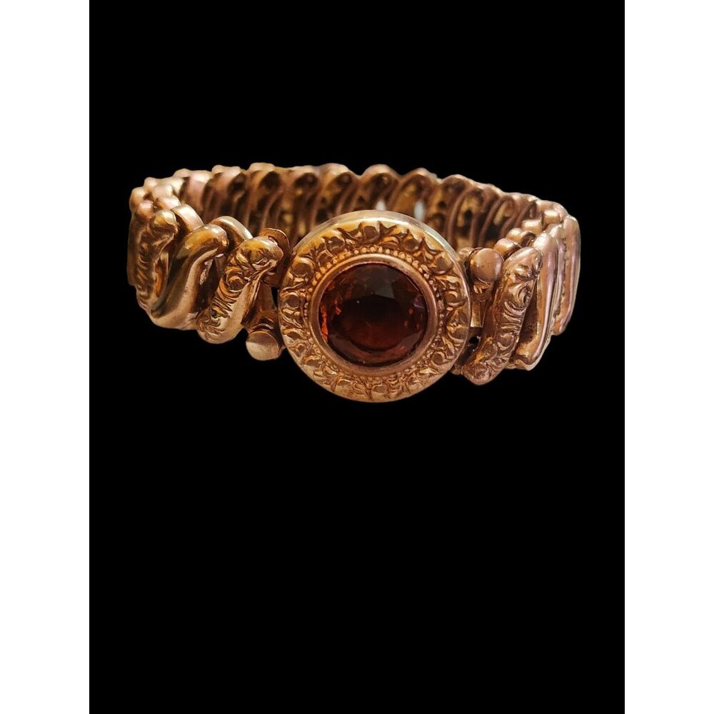 Vintage Topaz Faceted Glass Sweet Heart Expansion Bracelet (A4775)